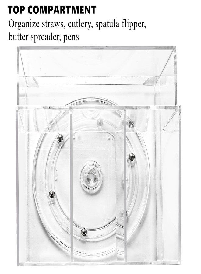 Cididu Acrylic Utensil Holder 360 Rotating, 2 Tier Silverware Organizer with Napkin Storage, Space Saving Countertop Caddy for Kitchen Table, Party, Holds Forks, Spoons, Knives, Napkins, 6.7''x7.8'' - Image 3