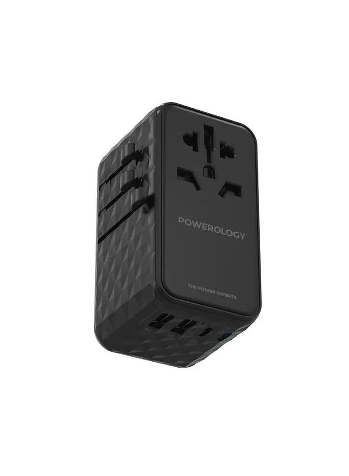 Powerology Universal Adapter 140W X2 Type C port and X2 USB A 15W port - Black - Image 2