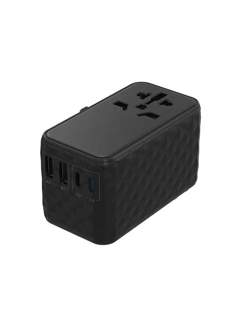 Powerology Universal Adapter 140W X2 Type C port and X2 USB A 15W port - Black - Image 4