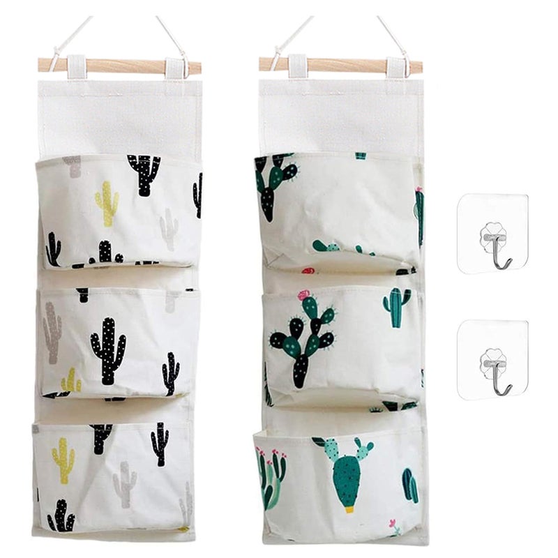KRLIFCSL Cactus Wall Door Closet Hanging Storage Bag Canvas Fabric 3 Pockets Over The Door Organizer Pouch 2 Pack Cactus