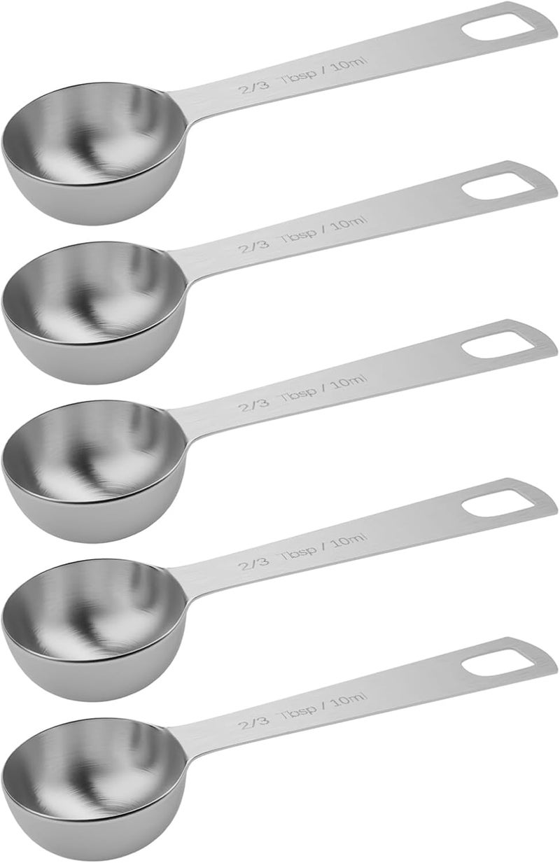 BERYLER 5PCS 2/3tbsp (2tsp, 10ml, 1/3oz) Single Measuring Spoon, Stainless Steel Individual Teaspoons Only - Image 1