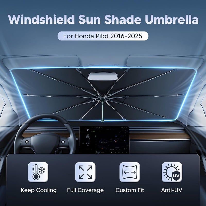 Autorder Windshield Sun Shade Umbrella for 2016-2026 Honda Pilot Accessories,Upgraded Ice Crystal Material,Easy Setup Umbrella Sunshade for Car Windshield,100% Sun Blocking - Image 2