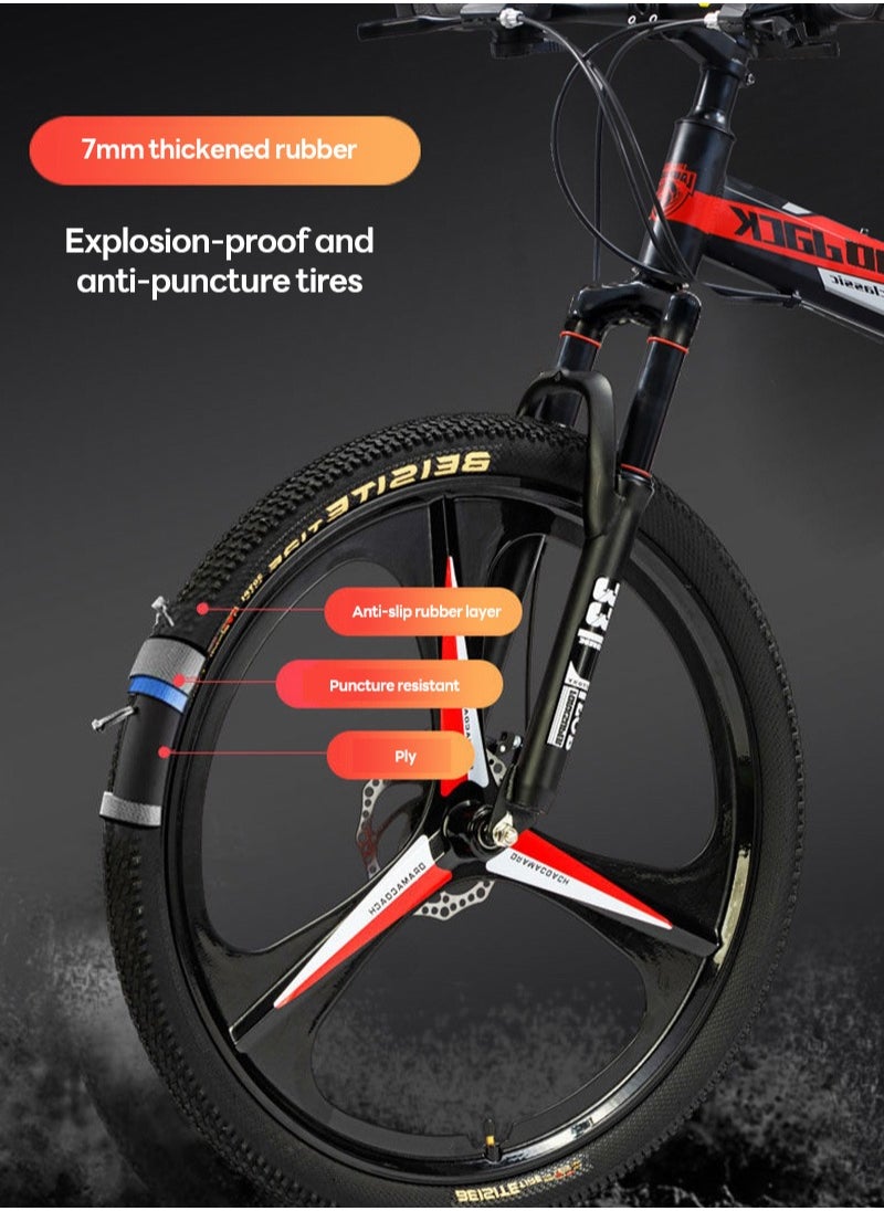 ETG 26 Inch Folding Mountain Bike, 24 Speed Full Suspension Bicycle with High-Carbon Steel, Dual Disc Brake Non-Slip Quick Release tire Folding MTB for Adults/Men/Women  - Image 2