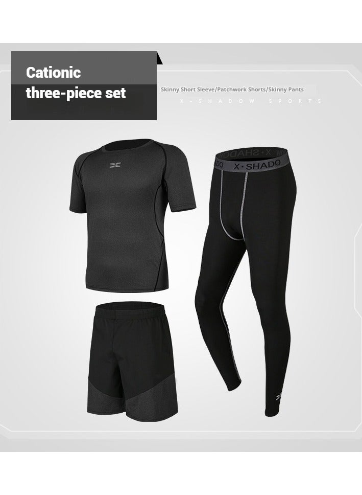 Joychic Men's shorts, tights short sleeves, 3-piece set of skinny trousers, training sportswear, running sports suits, multifunctional gym wear - Image 1