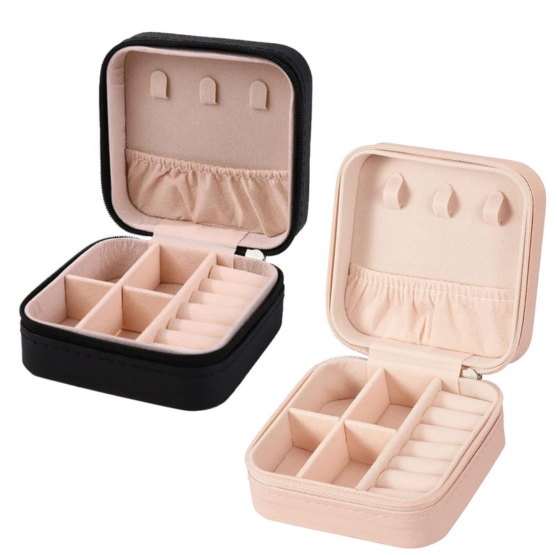 YouBella Jewellery Set of 2 Combo Organisers Gifts PU Leather Zipper Portable Home Jwell organizer Storage Box Case Container for Rings, Earrings, Necklace for Girls and women (Pink & Black) - Image 1