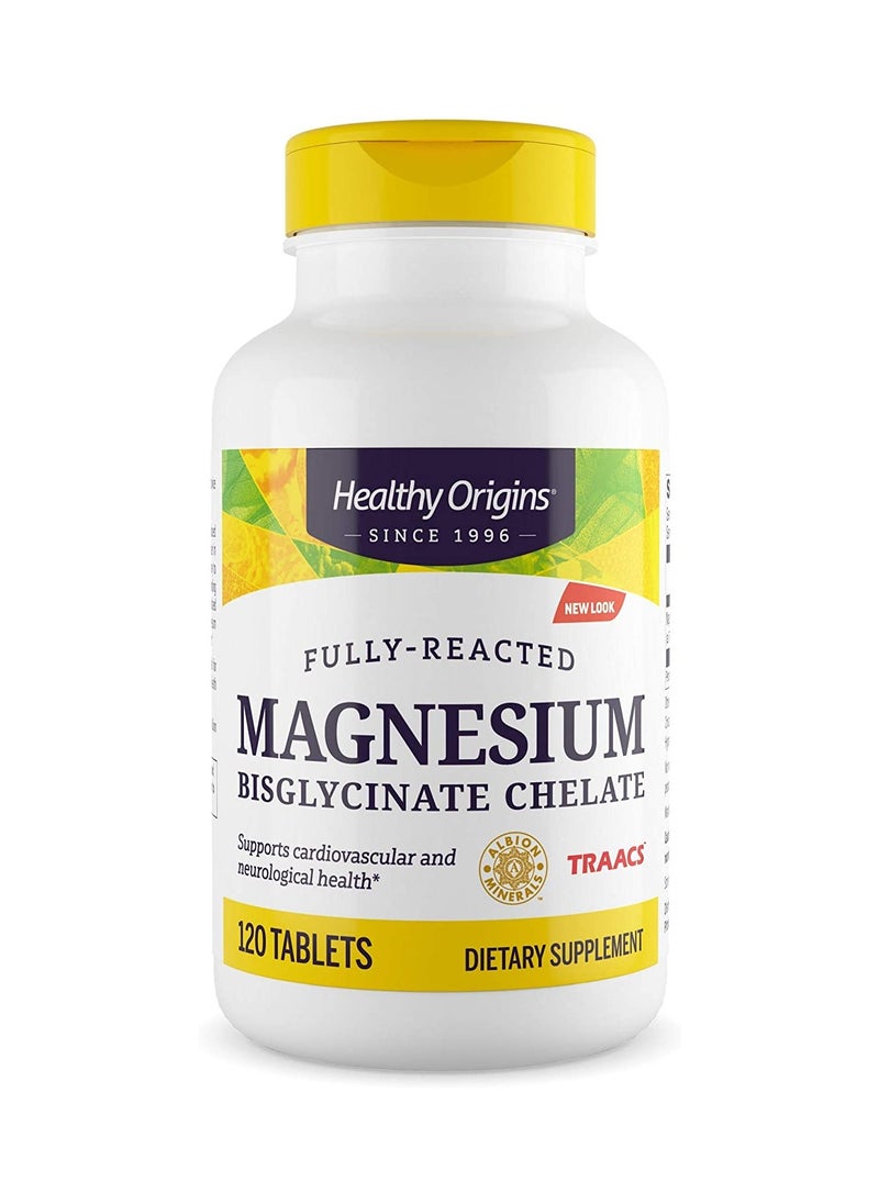 Healthy Origins Magnesium Bisglycinate Chelate (TRAACS) - Chelated Magnesium Glycinate 200mg for Brain & Heart Health - Albion Magnesium Supplement - Unbuffered Supplements - 120 Tablets  - Image 1