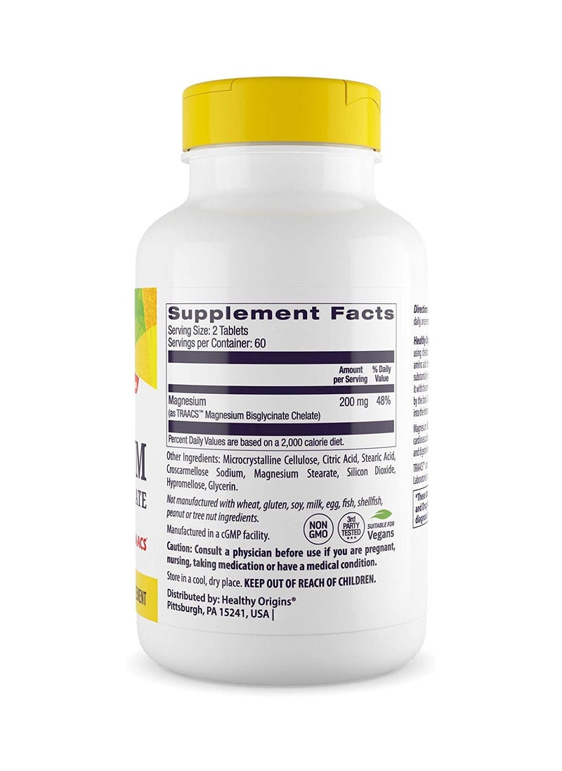 Healthy Origins Magnesium Bisglycinate Chelate (TRAACS) - Chelated Magnesium Glycinate 200mg for Brain & Heart Health - Albion Magnesium Supplement - Unbuffered Supplements - 120 Tablets  - Image 2