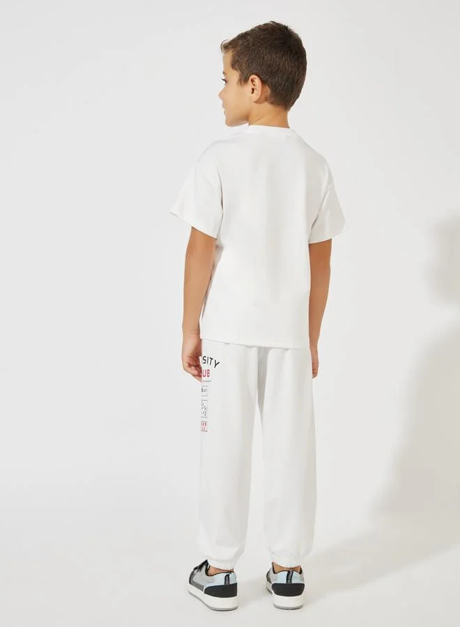Styli Varsity Print Oversized T-Shirt & Joggers Set