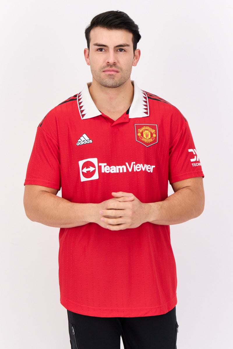 Adidas Men Sportswear Fit Short Sleeve Manchester Outdoor Polo, Red  - Image 1