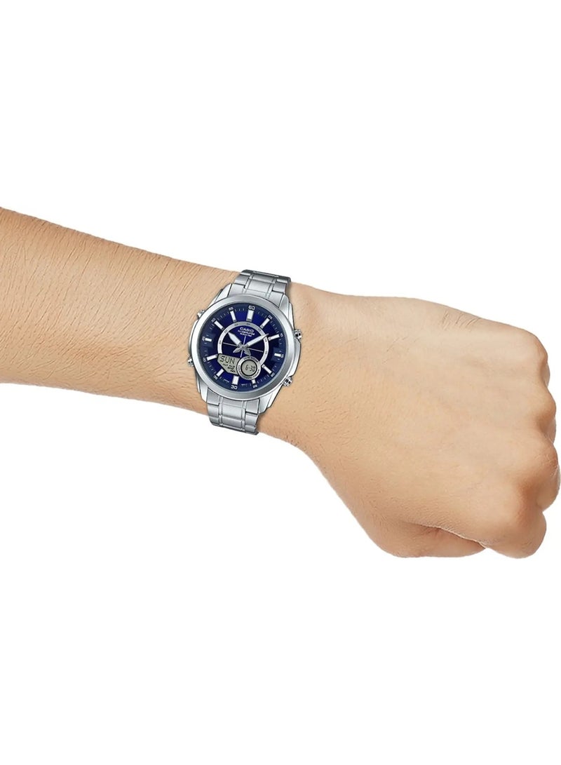 CASIO Analog-Digital Enticer Men's Watch AMW‑810D‑2AVDF, 46.6 mm Blue Dial, Stainless Steel Case & Bracelet, 100 m WR - Image 2