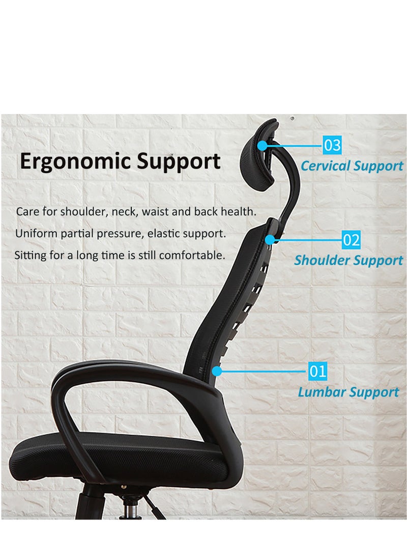 Generic Ergonomic Office Chair, Comfort High Back Swivel Executive Chair with Lumbar Support, Adjustable Headrest, Breathable Mesh Work Chair Home  - Image 3