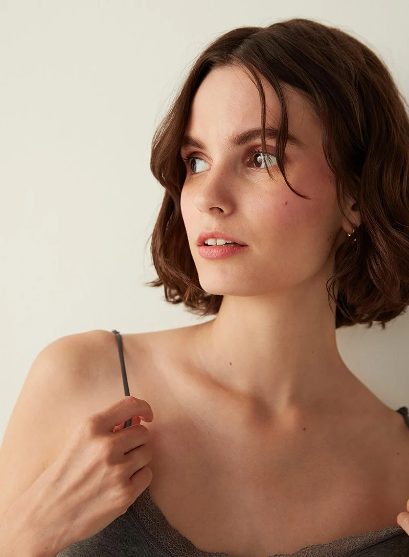 Penti Grey Thin Strap Lace Detailed Tank Top