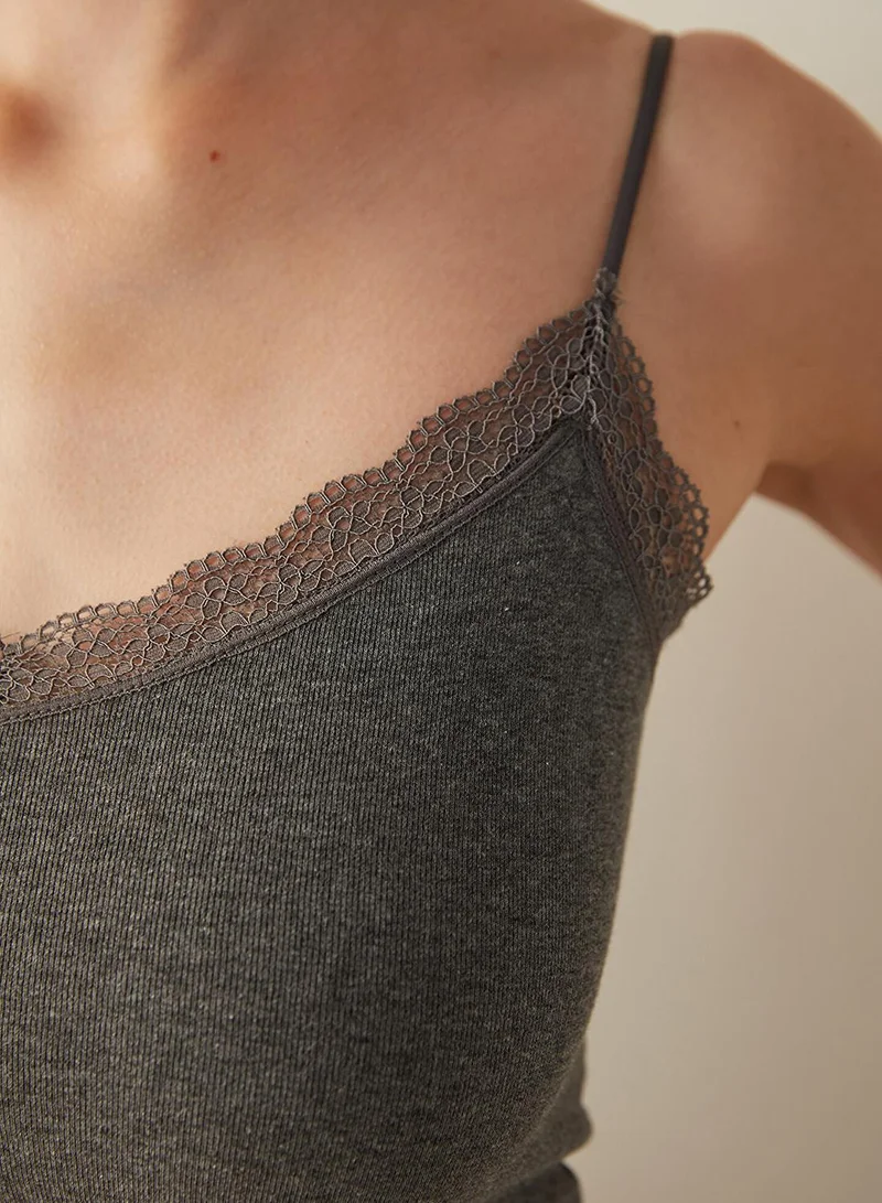 Penti Penti Anthracite Grey Thin Strap Lace Detailed Tank Top Camisole