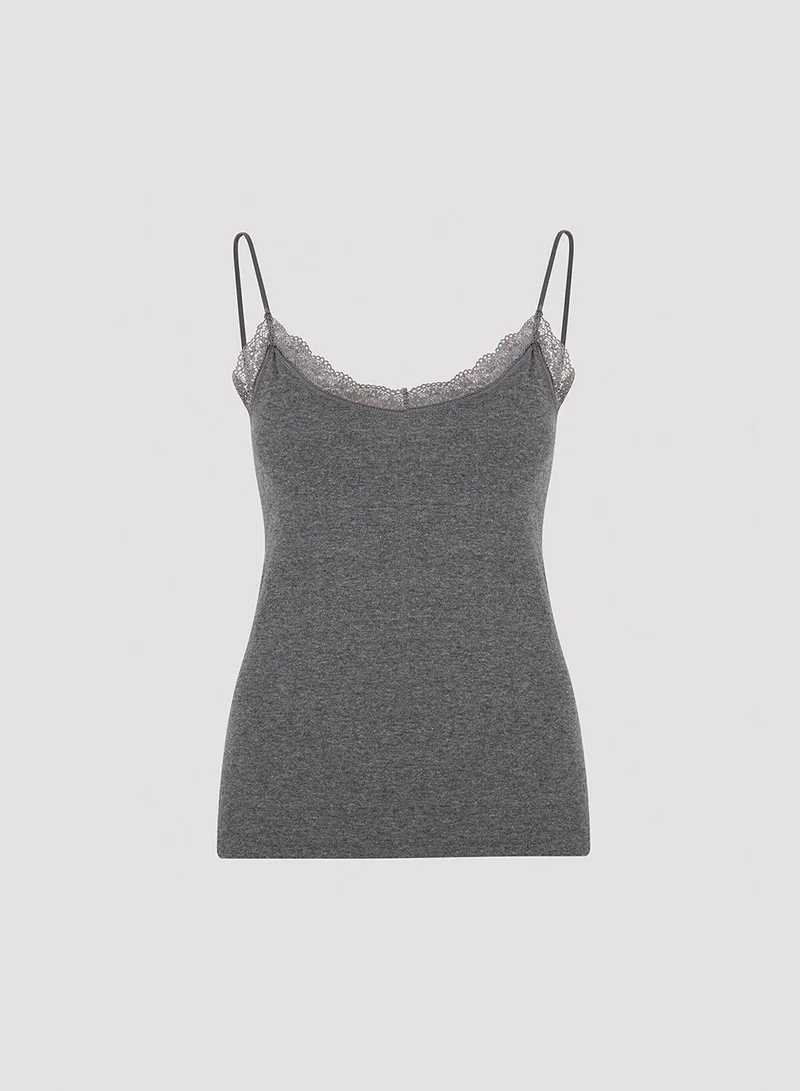 Penti Penti Anthracite Grey Thin Strap Lace Detailed Tank Top Camisole