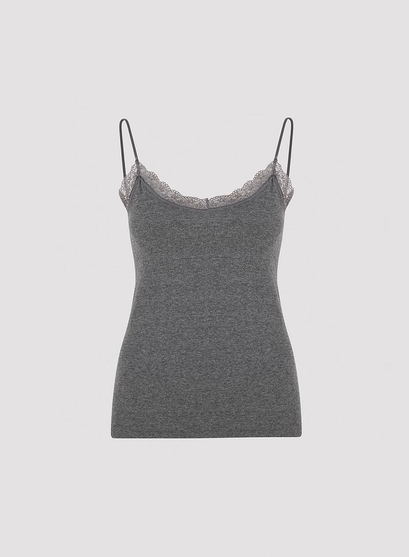 Penti Anthracite Grey Thin Strap Lace Detailed Tank Top Camisole - Image 5