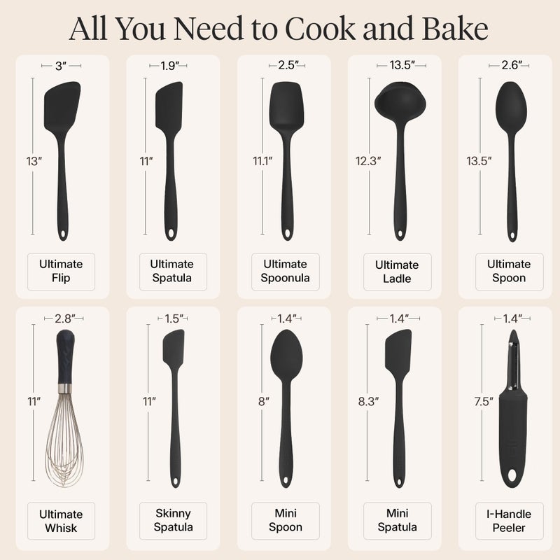 GIR: Get It Right 10-Piece Cooking Utensils Set - Black Silicone - Spatula Set, Silicone Spatulas & Kitchen Spoons - Heat-Resistant up to 425Â°F - Nonstick Cookware-Friendly - Dishwasher-Friendly - Image 3