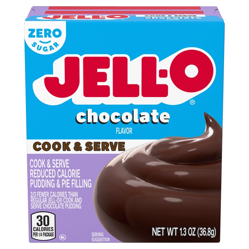 Jell-O Chocolate Pudding, Cook & Serve, Sugar Free, 1.3 oz Box, 4 Packs - Image 1