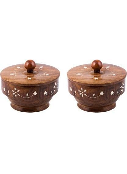 AS Wooden Handicraft Wooden Handmade Container Dry Fruit Box Sugar Rack Condiment Box Lid Decorative Sugar Pot Salt Pot Spice Rack Masala Box Multi use PotOrganizer Set of 2  - Image 1