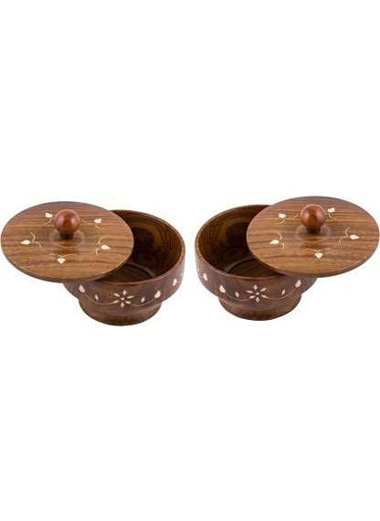 AS Wooden Handicraft Wooden Handmade Container Dry Fruit Box Sugar Rack Condiment Box Lid Decorative Sugar Pot Salt Pot Spice Rack Masala Box Multi use PotOrganizer Set of 2  - Image 2