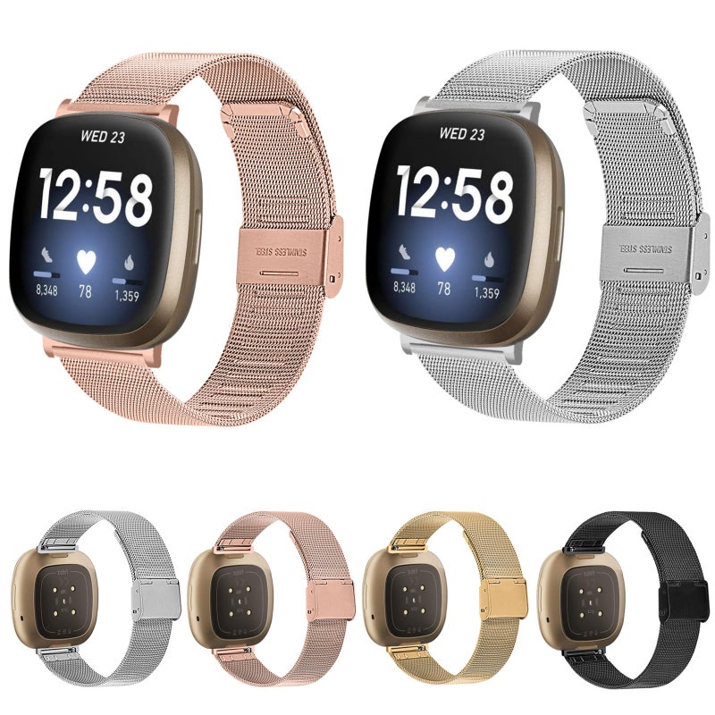 For Fitbit Versa 3 / Sense Milan Buckle Metal Watch Band(Black)
