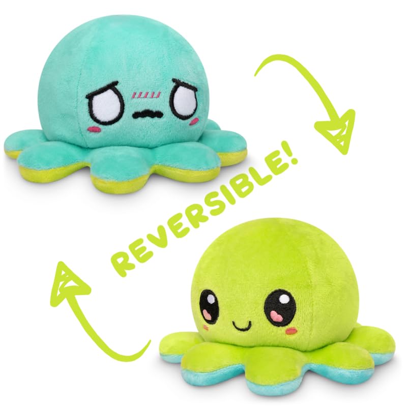 TeeTurtle - The Original Reversible Octopus Plushie - Green Happy + Aqua Worried - Cute Sensory Fidget Stuffed Animals That Show Your Mood, 4 inch - Image 3