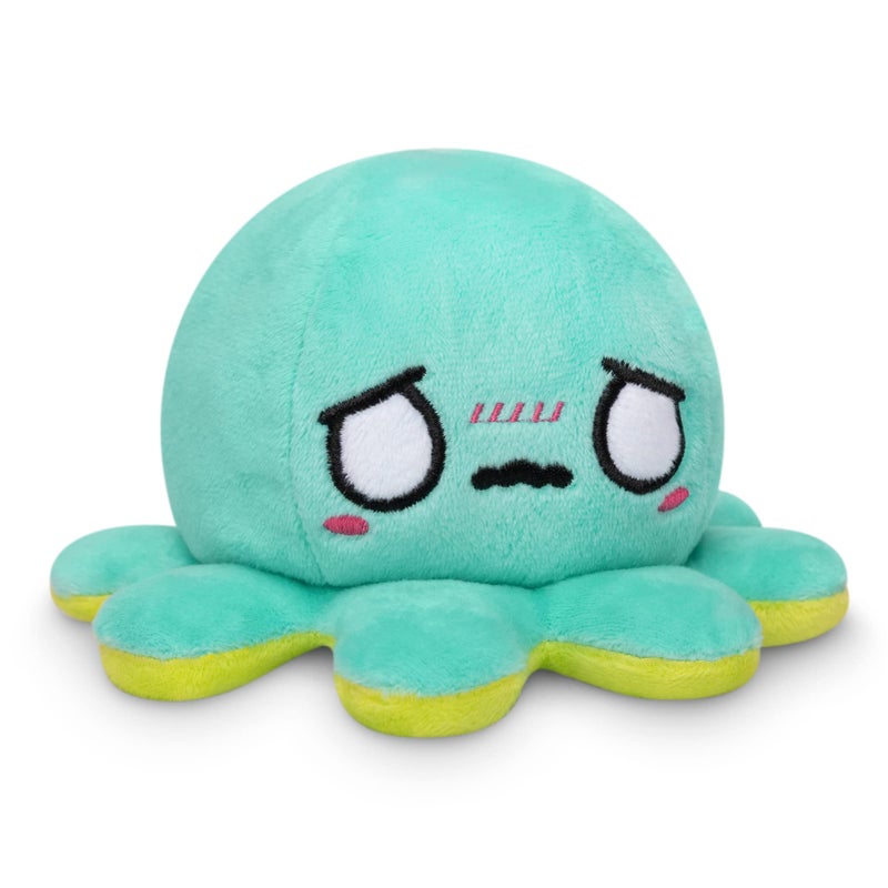 TeeTurtle - The Original Reversible Octopus Plushie - Green Happy + Aqua Worried - Cute Sensory Fidget Stuffed Animals That Show Your Mood, 4 inch - Image 1