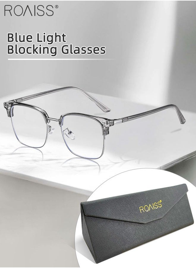 roaiss Blue Light Blocking Glasses Blue Light Filter Computer Reading Gaming TV Phones Browline Eyeglasses Fashion Anti Eyestrain Headache Eyewear for Men Women Transparent Grey 52mm  - Image 1