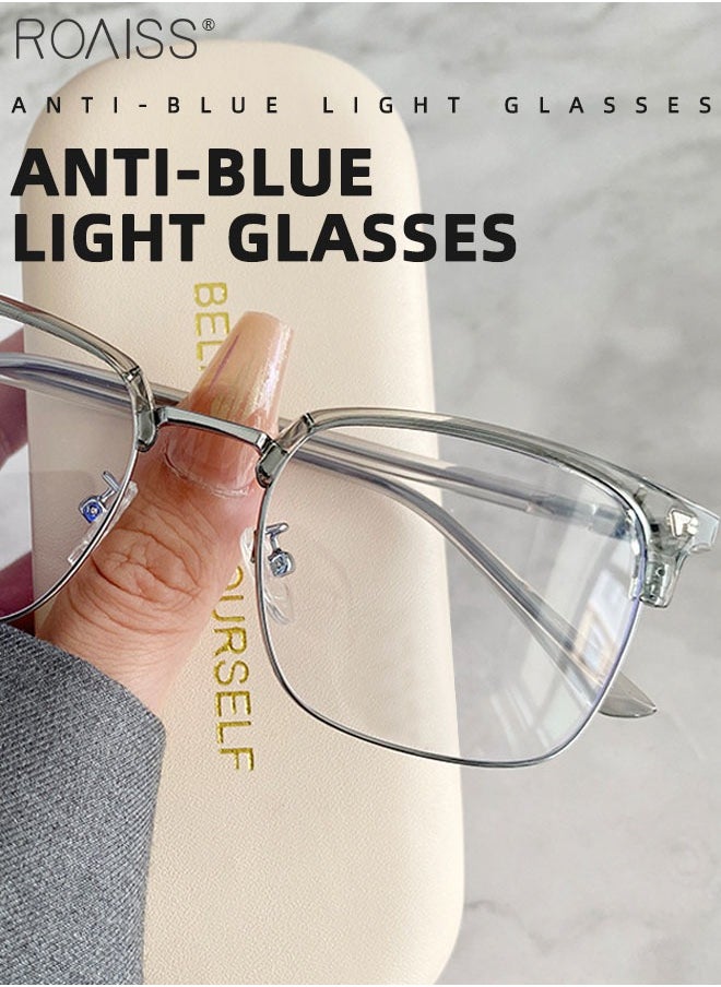 roaiss Blue Light Blocking Glasses Blue Light Filter Computer Reading Gaming TV Phones Browline Eyeglasses Fashion Anti Eyestrain Headache Eyewear for Men Women Transparent Grey 52mm  - Image 3