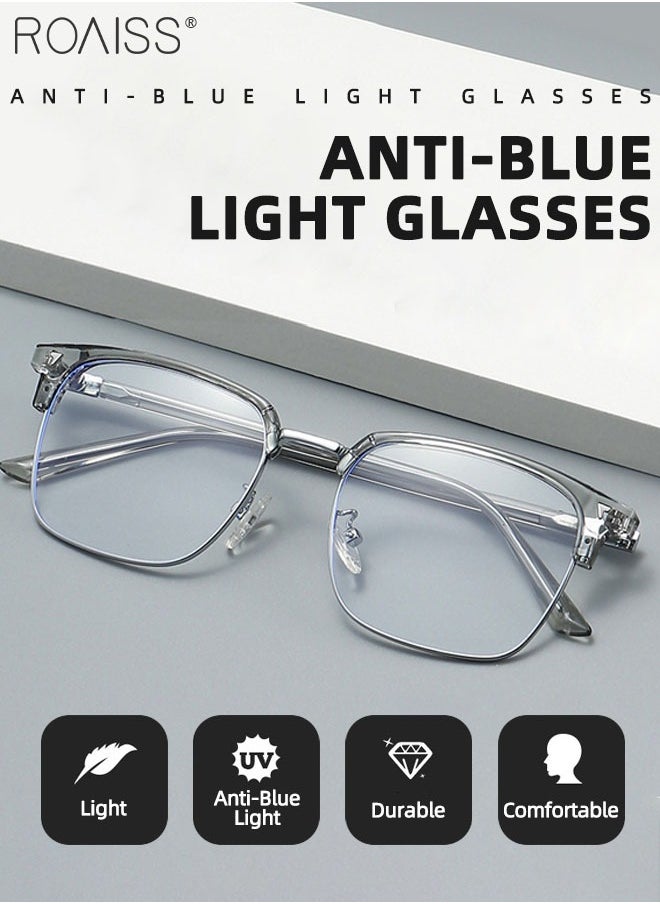 roaiss Blue Light Blocking Glasses Blue Light Filter Computer Reading Gaming TV Phones Browline Eyeglasses Fashion Anti Eyestrain Headache Eyewear for Men Women Transparent Grey 52mm  - Image 4