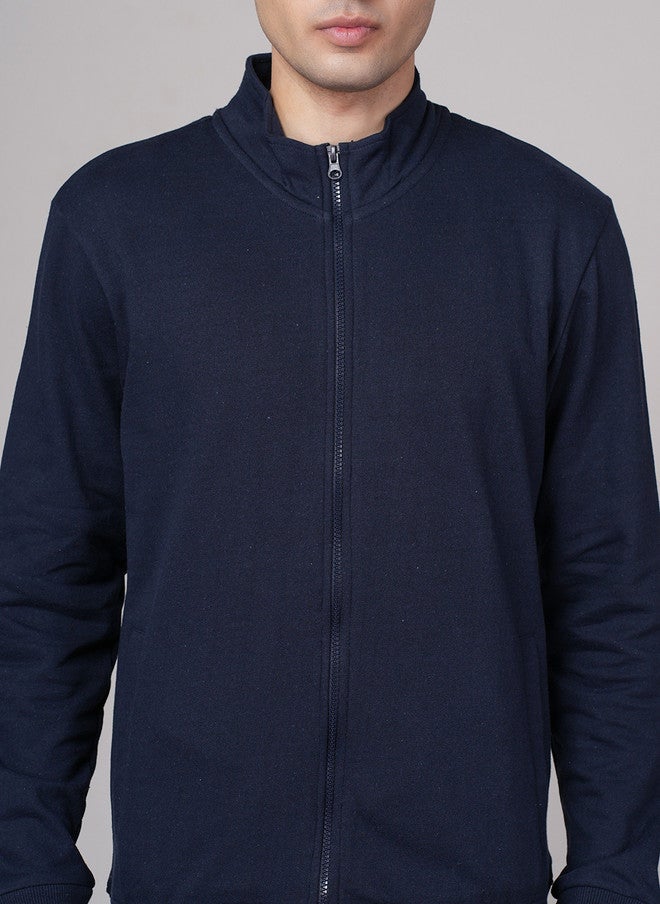 OUTLAWS Blue Solid Stand Collar Bomber Jacket with Zip Detail - Image 2