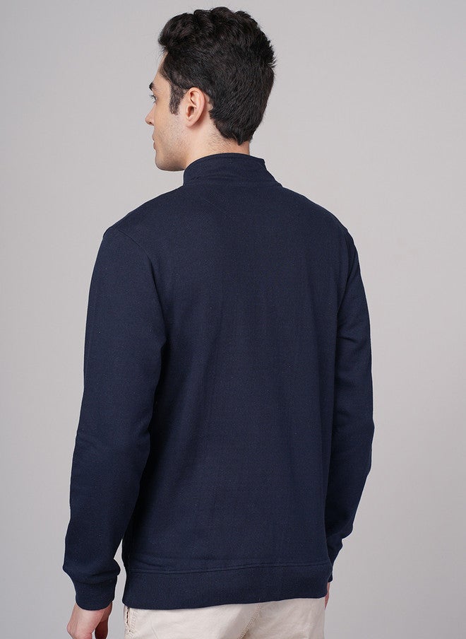 OUTLAWS Blue Solid Stand Collar Bomber Jacket with Zip Detail - Image 5
