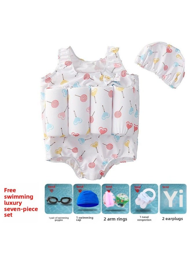 Loquat Children's Buoyancy Swimsuit Boys And Girls Baby Children's One-piece Swimsuit Summer Swimming Equipment Suit Boys-Color:Lollipop + Luxury Seven-piece Set-  - Image 1