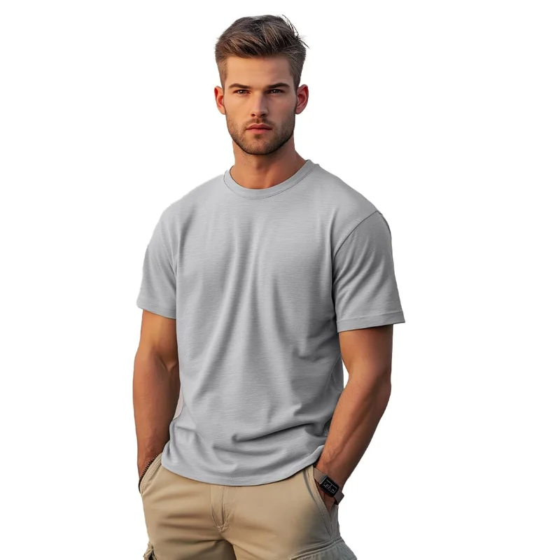 نوبيرو Men's Grey Regular Fit T-Shirt