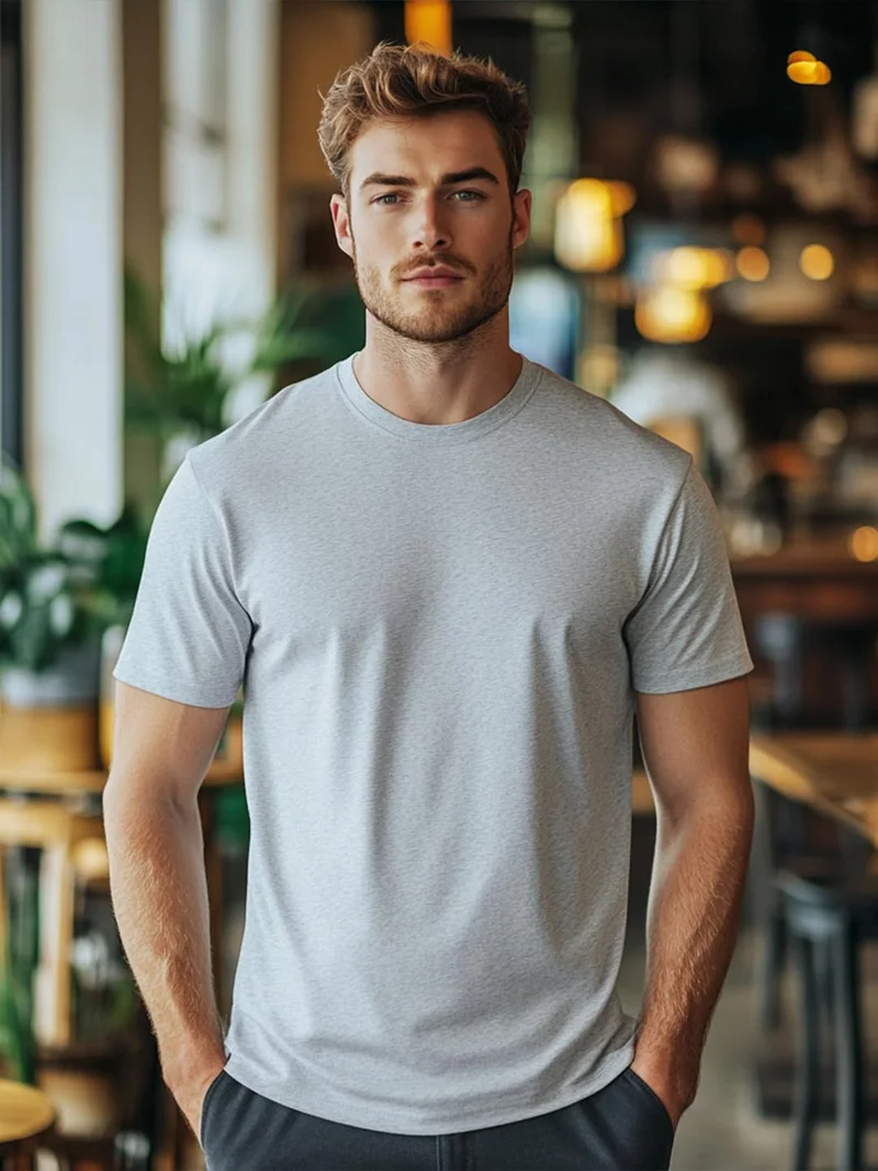 نوبيرو Men's Grey Regular Fit T-Shirt