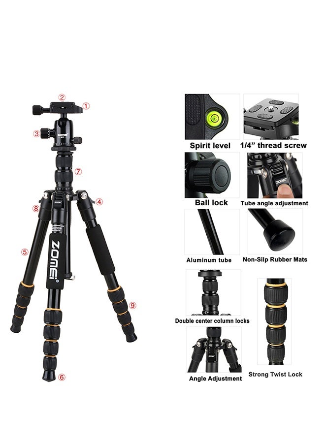 Zomei Q-666 Professional Tripod,Camera Tripod,Foldable Lightweight Aluminum Travel Tripod Stand with 360 Degree Ball Head for Vlog Nikon Canon Sony All DSLR and Digital Camera Binoculars Laser Telescope - Image 5