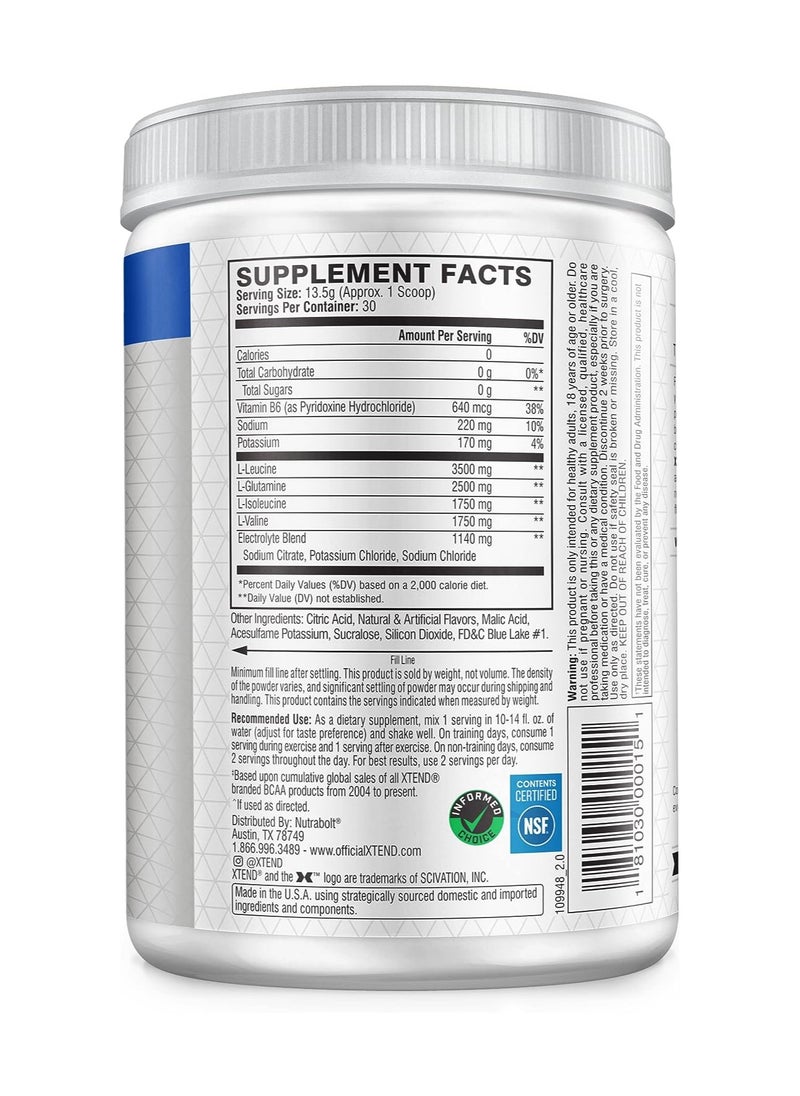 XTEND - XTEND Original BCAA Powder Blue Raspberry Ice - Sugar Free Post Workout Muscle Recovery Drink with Amino Acids - 7g BCAAs for Men & Women - 30 Servings - Image 1