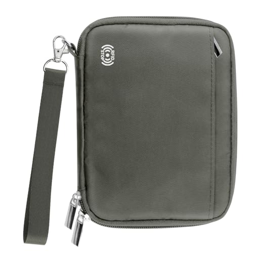 WALNEW Passport Holder Family for 4, RFID Blocking Travel Wallet Women Men, Lightweight Zipper Document Organizer Pouch Bag Credit Cards Case Cover for Travelling, Gray - Image 1
