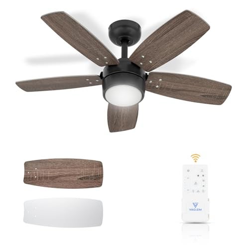 Vagizm Ceiling Fan 36'' for Small Room: Modern Ceiling Fans with Light Remote Control - Reversible Quiet DC Motor Dimmable with 6 Speeds for Small Office Kids Bedroom(Bronze+Walnut) - Image 1