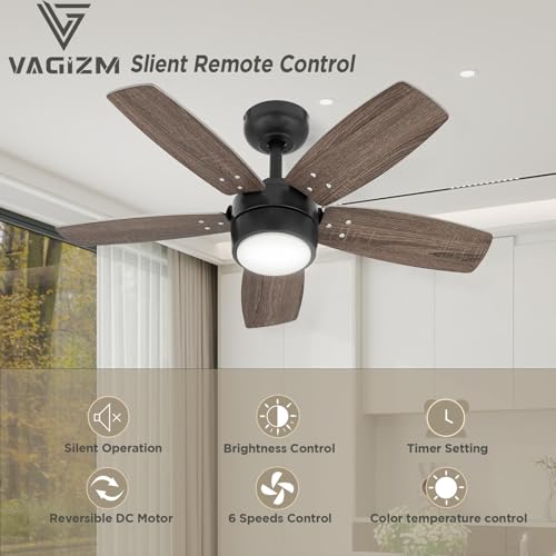 Vagizm Ceiling Fan 36'' for Small Room: Modern Ceiling Fans with Light Remote Control - Reversible Quiet DC Motor Dimmable with 6 Speeds for Small Office Kids Bedroom(Bronze+Walnut) - Image 2