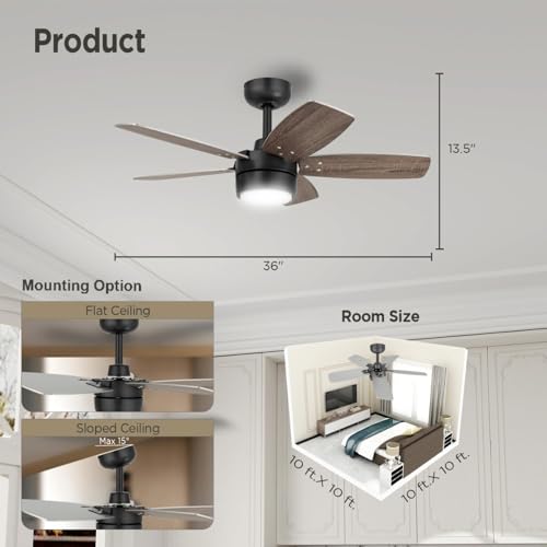 Vagizm Ceiling Fan 36'' for Small Room: Modern Ceiling Fans with Light Remote Control - Reversible Quiet DC Motor Dimmable with 6 Speeds for Small Office Kids Bedroom(Bronze+Walnut) - Image 5
