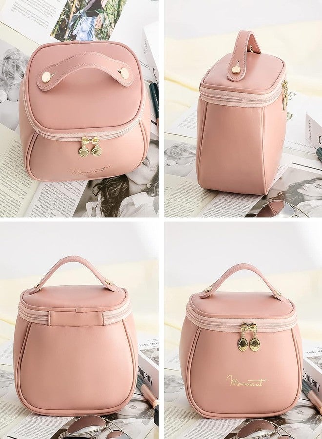 LATIQ MART Cosmetic Organizer Pouch Leather Makeup Bag for Women Waterproof Zippered Pouch with Multiple Compartment Large Capacity Toiletry Bag for Girls with Handle and Divider(Pink) - Image 5