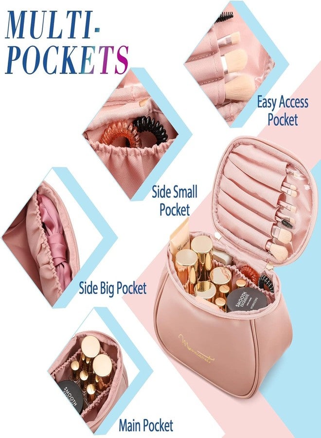 LATIQ MART Cosmetic Organizer Pouch Leather Makeup Bag for Women Waterproof Zippered Pouch with Multiple Compartment Large Capacity Toiletry Bag for Girls with Handle and Divider(Pink) - Image 2