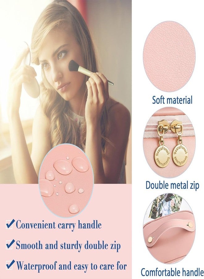 LATIQ MART Cosmetic Organizer Pouch Leather Makeup Bag for Women Waterproof Zippered Pouch with Multiple Compartment Large Capacity Toiletry Bag for Girls with Handle and Divider(Pink) - Image 3
