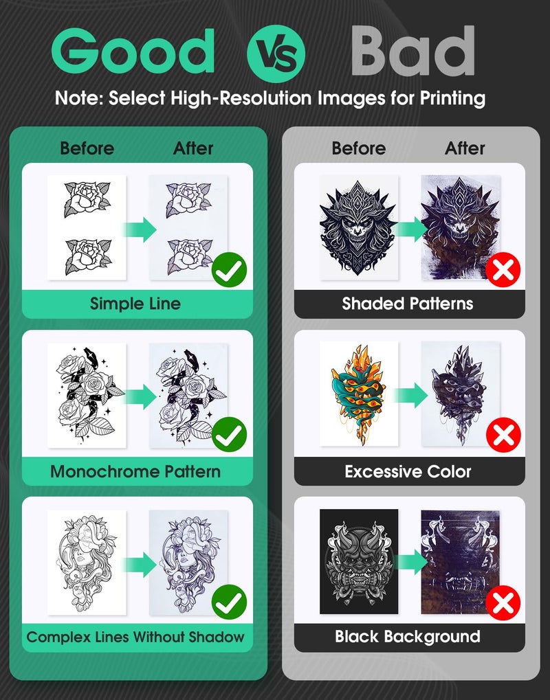 Phomemo Tattoo Stencil Printer, M08F Wireless Thermal Tattoo Printer with 10pcs Transfer Paper, Compatible with Phone/Tablet/PC, Tattoo Supplies for Tattoo Artist & Beginner, Black & Green - Image 5