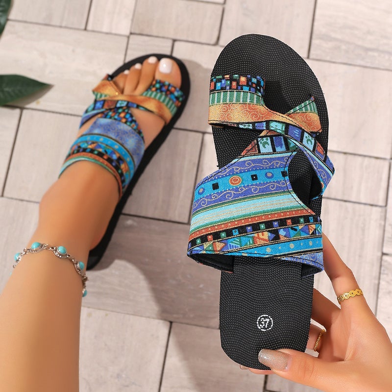 2025 Summer Slip-On Flat Sandals, Lightweight And Comfortable Roman Flat Peep-Toe Beach Sandals - Image 1