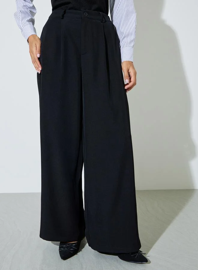 ستايلي Black Wide Leg With Pleat Detailing Formal Pants