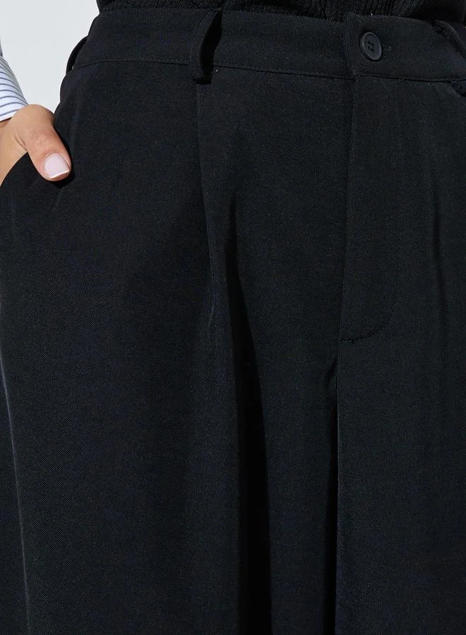Styli  Black Wide Leg With Pleat Detailing Formal Pants for Women | Best Price UAE