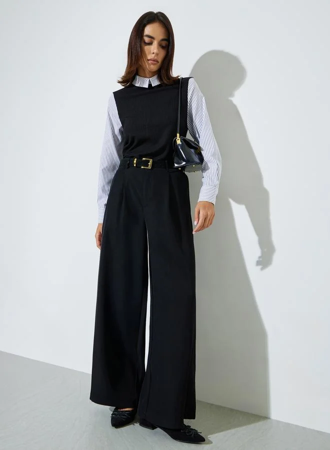 ستايلي Black Wide Leg With Pleat Detailing Formal Pants