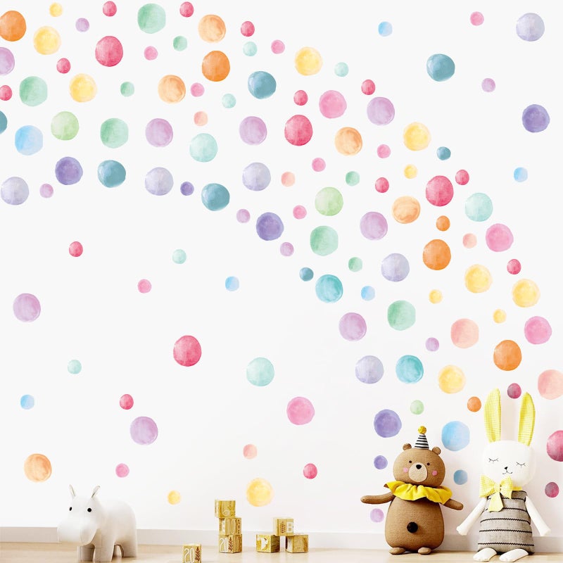 Kasubeso 201 Pcs Watercolor Polka Dots Wall Decals, Peel and Stick Boho Rainbow Wall Stickers, Multicolor Circle Wall Decor,Pastel Colorful Round Decoration for Girls Bedroom Kids Nursery Classroom Playroom - Image 3