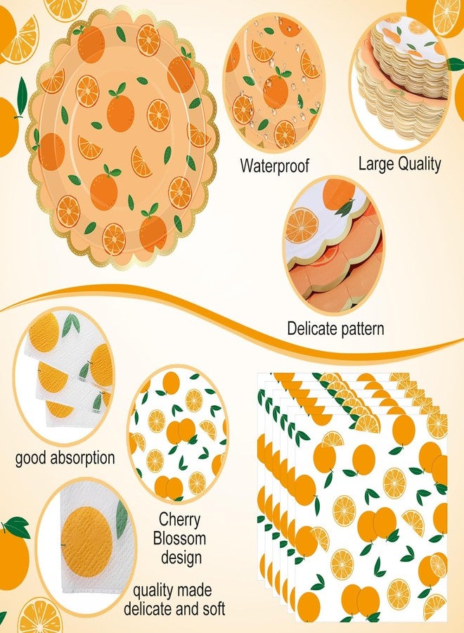 Funnymoom 200 Pcs Orange Citrus Party Supplies Kit Little Cutie Disposable Paper Dinner Dessert Plates Luncheon Napkins Beverage Napkins for Summer Fruit Birthday Baby Shower Wedding Party 50 Guests - Image 3